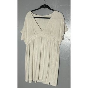 Calista Women's Linen Blend Dress Knee Length Pockets Relaxed V Neck Size M